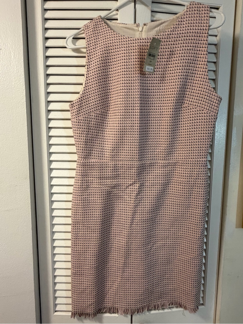 LOFT Pink Houndstooth Midi Sheath Dress